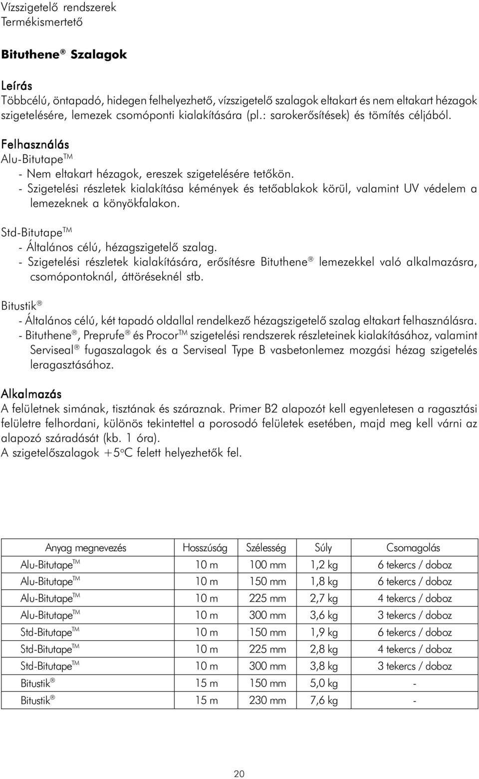 - Szigetelési részletek kialakítása kémények és tetõablakok körül, valamint UV védelem a lemezeknek a könyökfalakon. Std-Bitutape TM - Általános célú, hézagszigetelõ szalag.