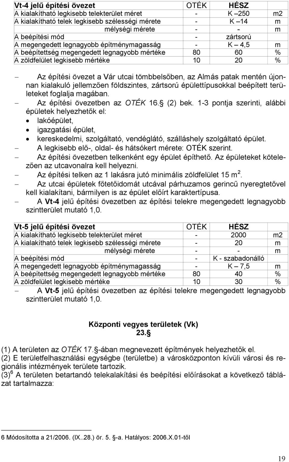 kialakuló jellemzően földszintes, zártsorú épülettípusokkal beépített területeket foglalja magában. Az építési övezetben az OTÉK 16. (2) bek.