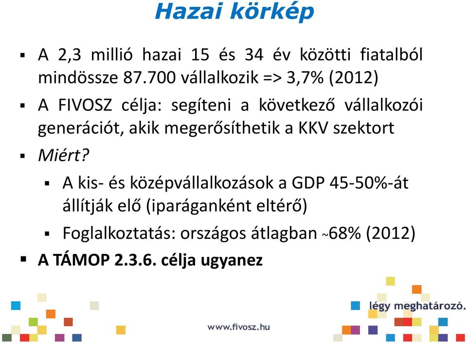 generációt, akik megerősíthetik a KKV szektort Miért?