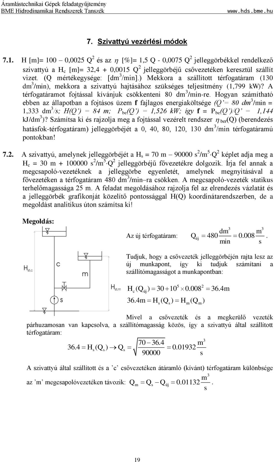 A térfogatáramot fojtással kívánjuk csökkenteni 80 dm /min-re.