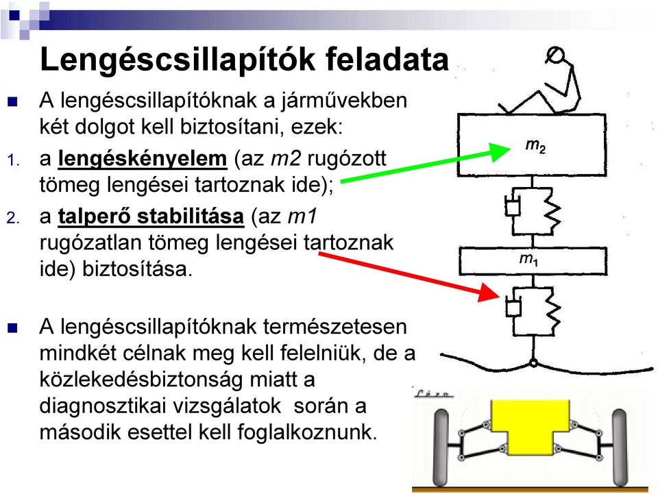 a talperő stabilitása (az m1 rugózatlan tömeg lengései tartoznak ide) biztosítása.