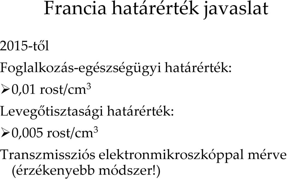 3 Levegőtisztasági határérték: 0,005 rost/cm 3