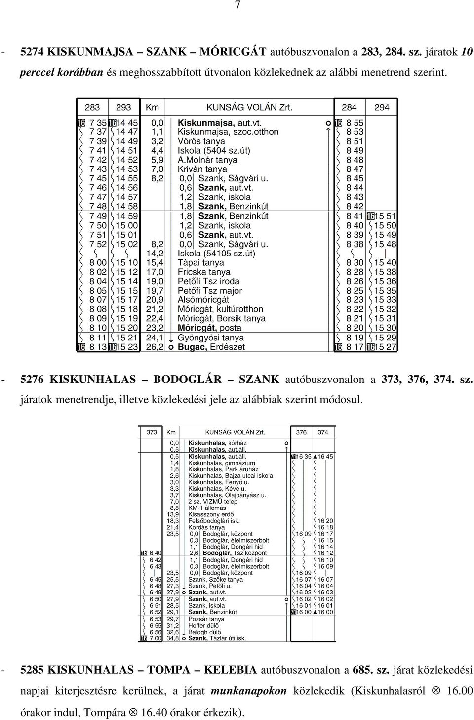 - 5276 KISKUNHALAS BODOGLÁR SZANK autóbuszvonalon a 373, 376, 374. sz.