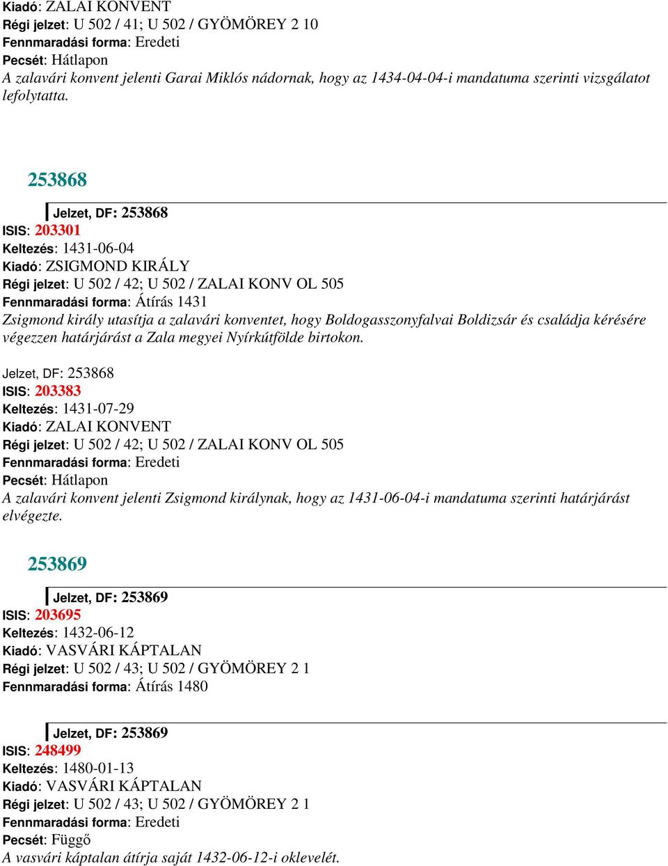 zalavári konventet, hogy Boldogasszonyfalvai Boldizsár és családja kérésére végezzen határjárást a Zala megyei Nyírkútfölde birtokon.