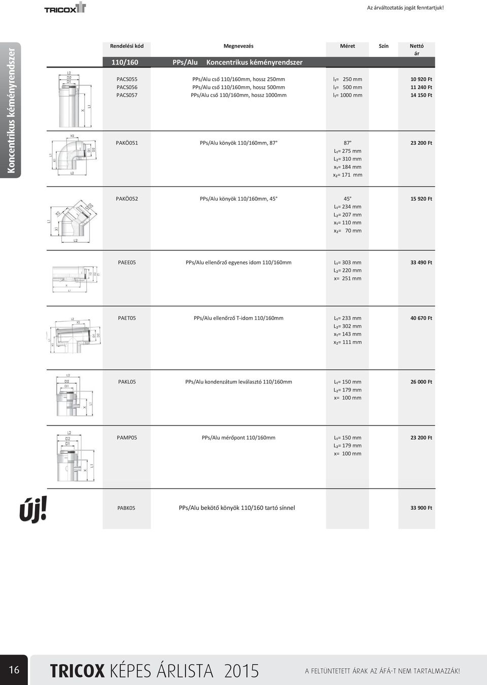 L = 234 mm L = 207 mm x = 110 mm x = 70 mm 15 920 Ft PAEE05 PPs/Alu ellen rz egyenes idom 110/160mm L = 303 mm L = 220 mm x= 251 mm 33 490 Ft PAET05 PPs/Alu ellen rz T-idom 110/160mm L = 233 mm L =