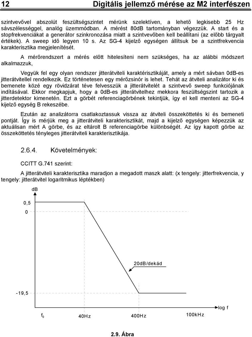 Az SG- kijelző egységen állítsuk be a szintfrekvencia karakterisztika megjelenítését.
