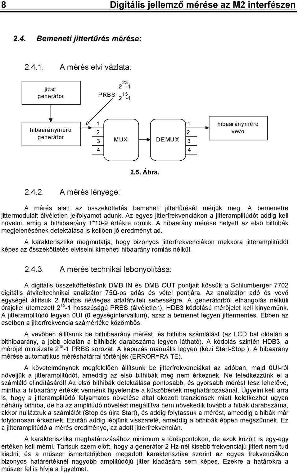 Az egyes jitterfrekvenciákon a jitteramplitúdót addig kell növelni, amíg a bithibaarány *0-9 értékre romlik.
