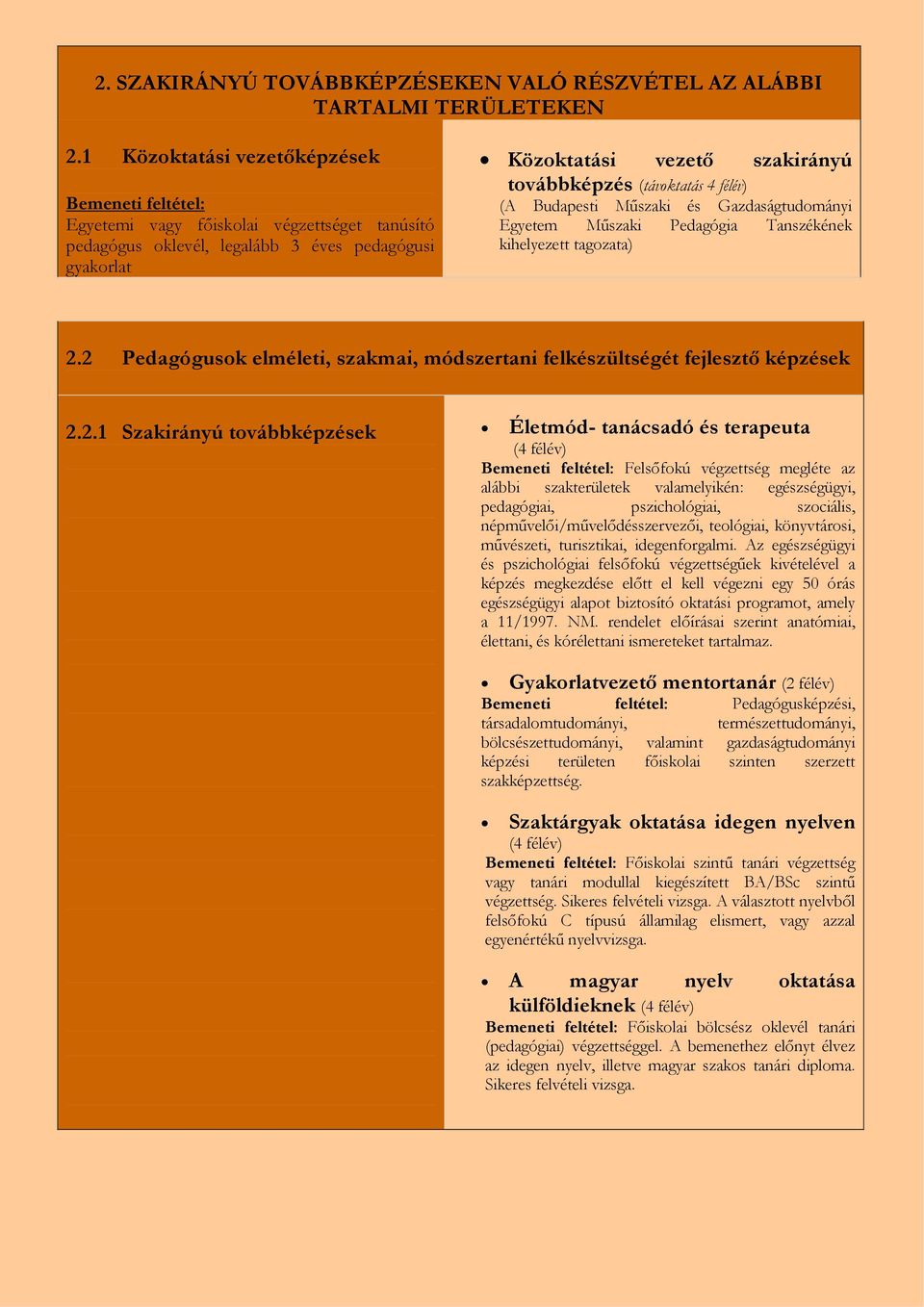 Budapesti Műszaki és Gazdaságtudományi Egyetem Műszaki Pedagógia Tanszékének kihelyezett tagozata) 2.