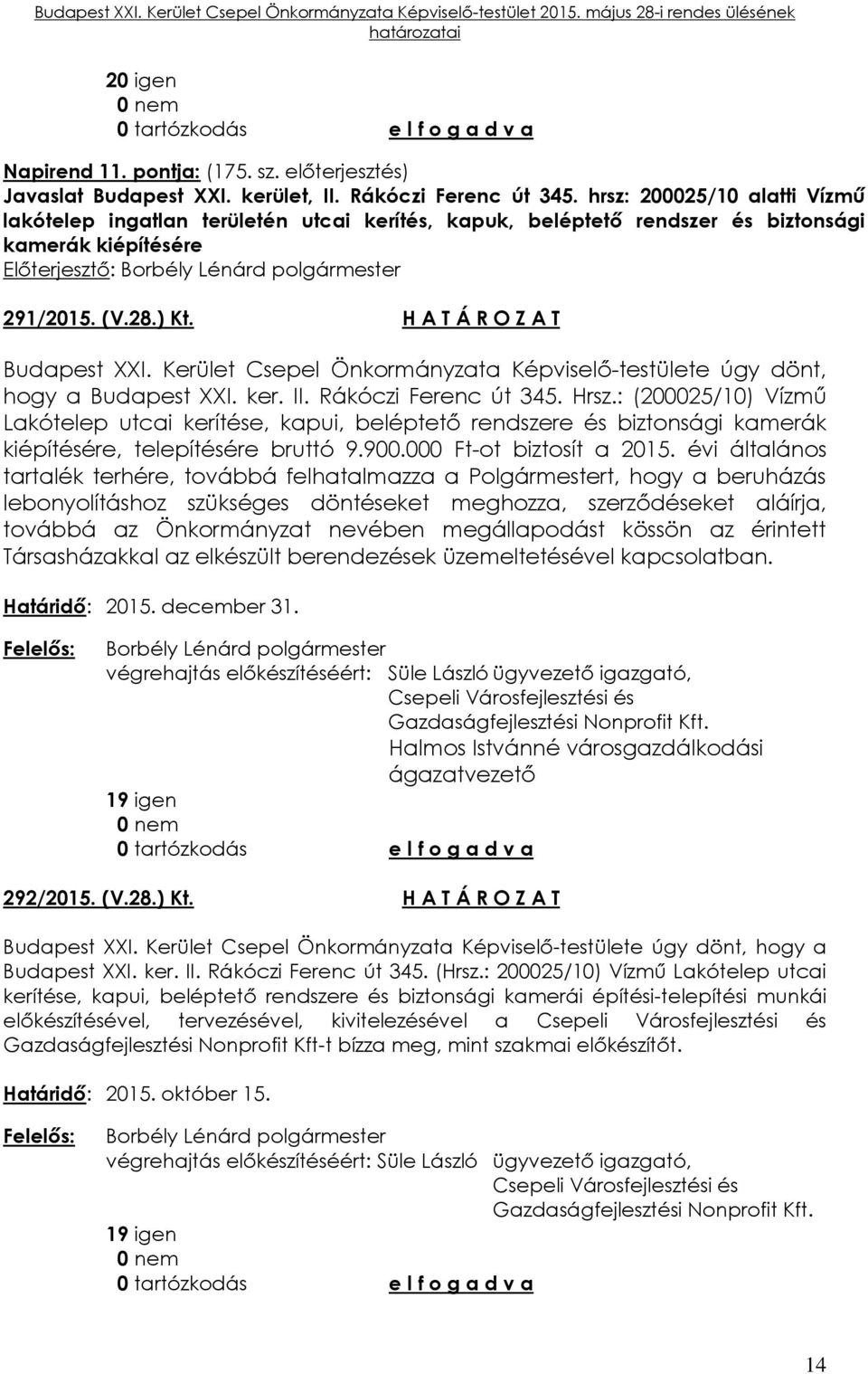 Kerület Csepel Önkormányzata Képviselő-testülete úgy dönt, hogy a Budapest XXI. ker. II. Rákóczi Ferenc út 345. Hrsz.