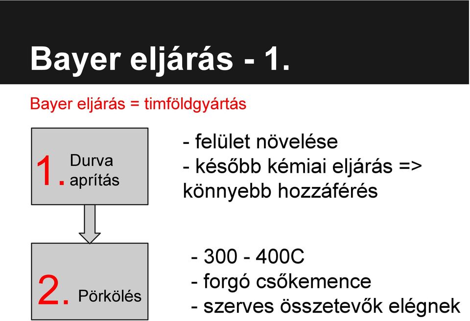 Durva aprítás - felület növelése - később kémiai