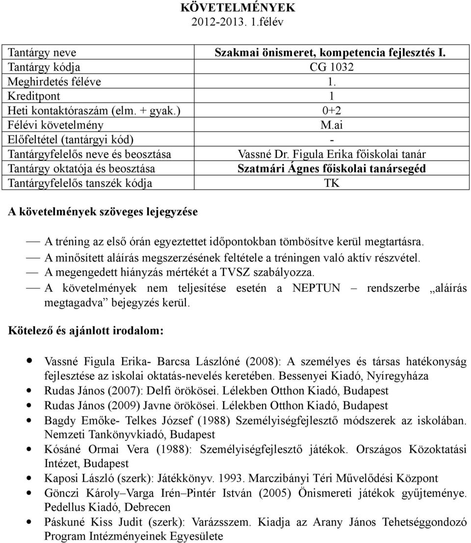 A megengedett hiányzás mértékét a TVSZ szabályozza. A követelmények nem teljesítése esetén a NEPTUN rendszerbe aláírás megtagadva bejegyzés kerül.