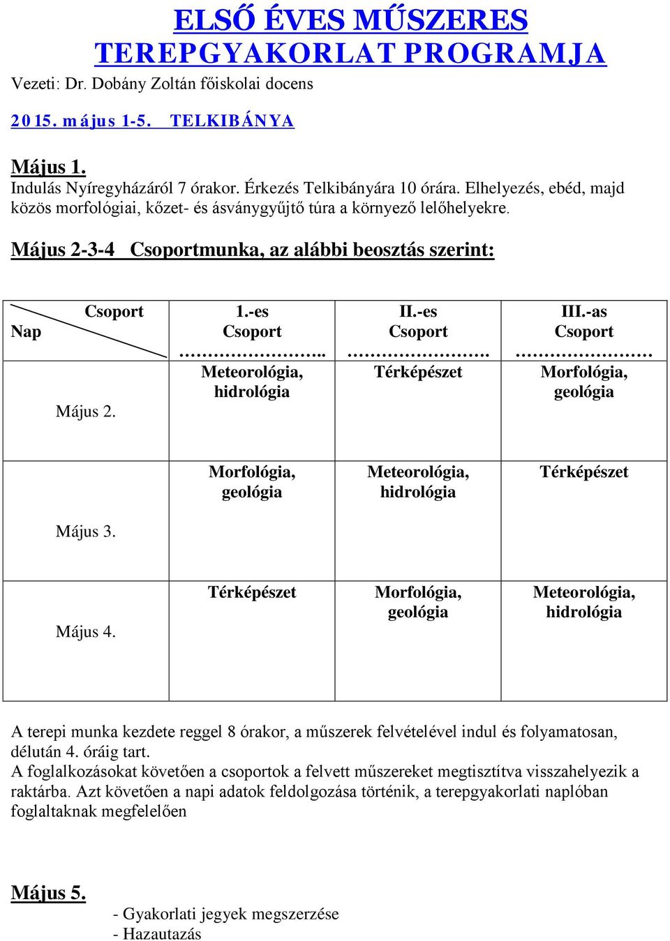 -as Morfológia, geológia Morfológia, geológia Meteorológia, hidrológia Térképészet Május 3. Május 4.