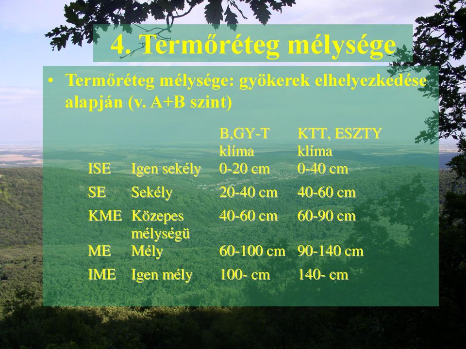 A+B szint) B,GY-T KTT, ESZTY klíma klíma ISE Igen sekély 0-20 cm 0-40