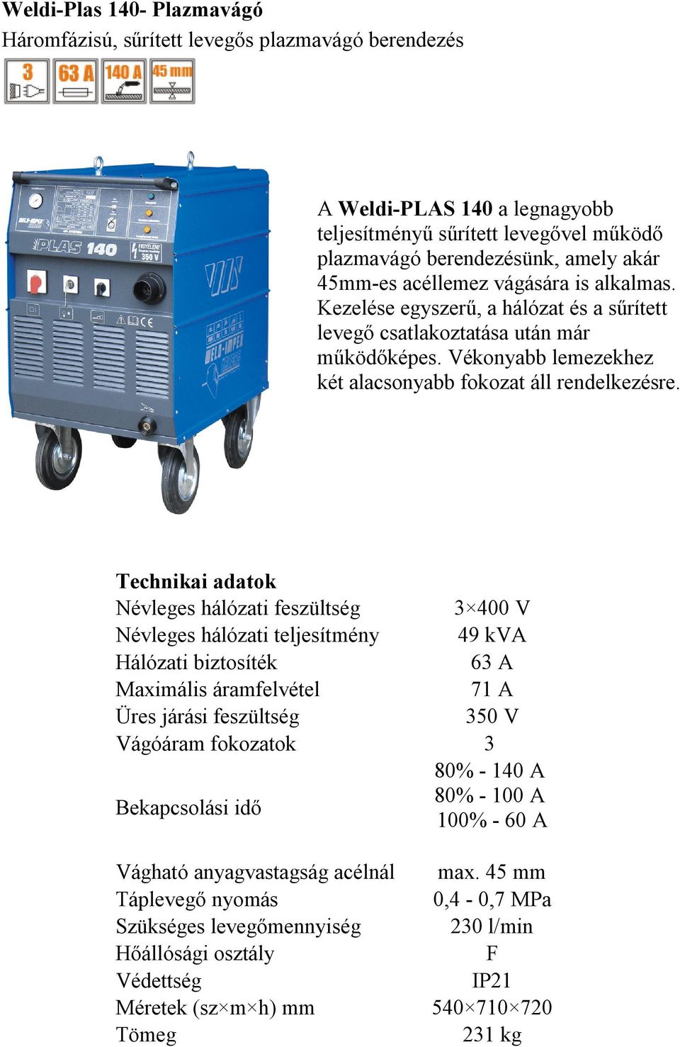 Vékonyabb lemezekhez két alacsonyabb fokozat áll rendelkezésre.