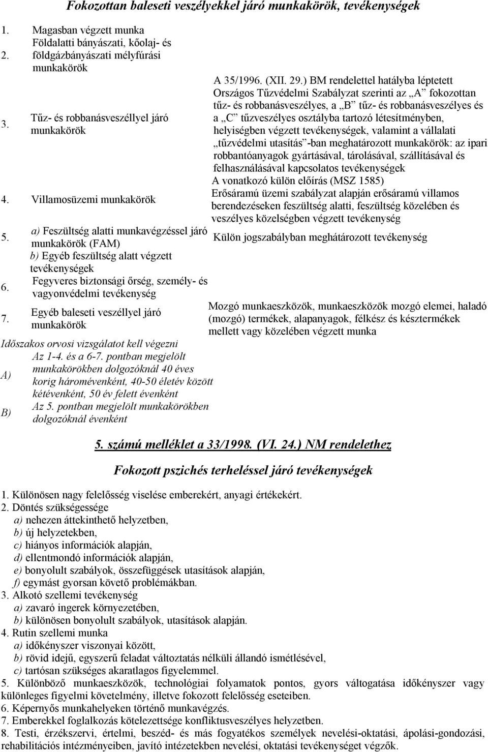 ) BM rendelettel hatályba léptetett Országos Tűzvédelmi Szabályzat szerinti az A fokozottan tűz- és robbanásveszélyes, a B tűz- és robbanásveszélyes és a C tűzveszélyes osztályba tartozó