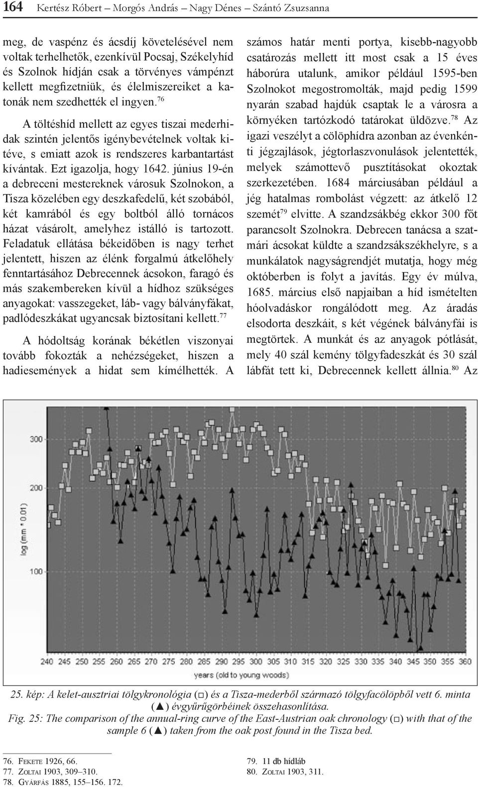 76 A töltéshíd mellett az egyes tiszai mederhidak szintén jelentős igénybevételnek voltak kitéve, s emiatt azok is rendszeres karbantartást kívántak. Ezt igazolja, hogy 1642.