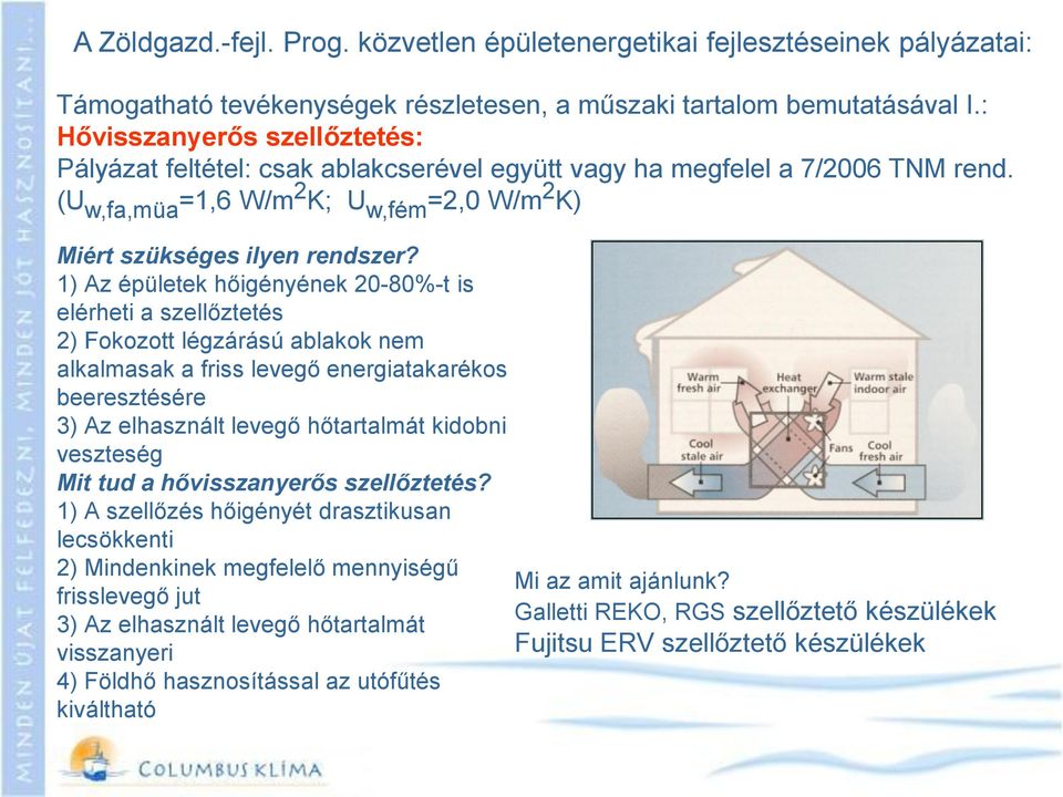 1) Az épületek hőigényének 20-80%-t is elérheti a szellőztetés 2) Fokozott légzárású ablakok nem alkalmasak a friss levegő energiatakarékos beeresztésére 3) Az elhasznált levegő hőtartalmát kidobni