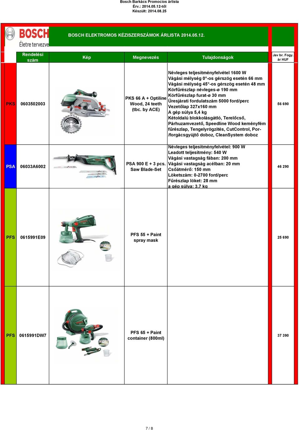 fordulat 5000 ford/perc Vezetőlap 327x160 mm A gép súlya 5,4 kg Kétoldalú blokkolásgátló, Terelőcső, Párhuzamvezető, Speedline Wood keményfém fűrészlap, Tengelyrögzítés, CutControl, Por-