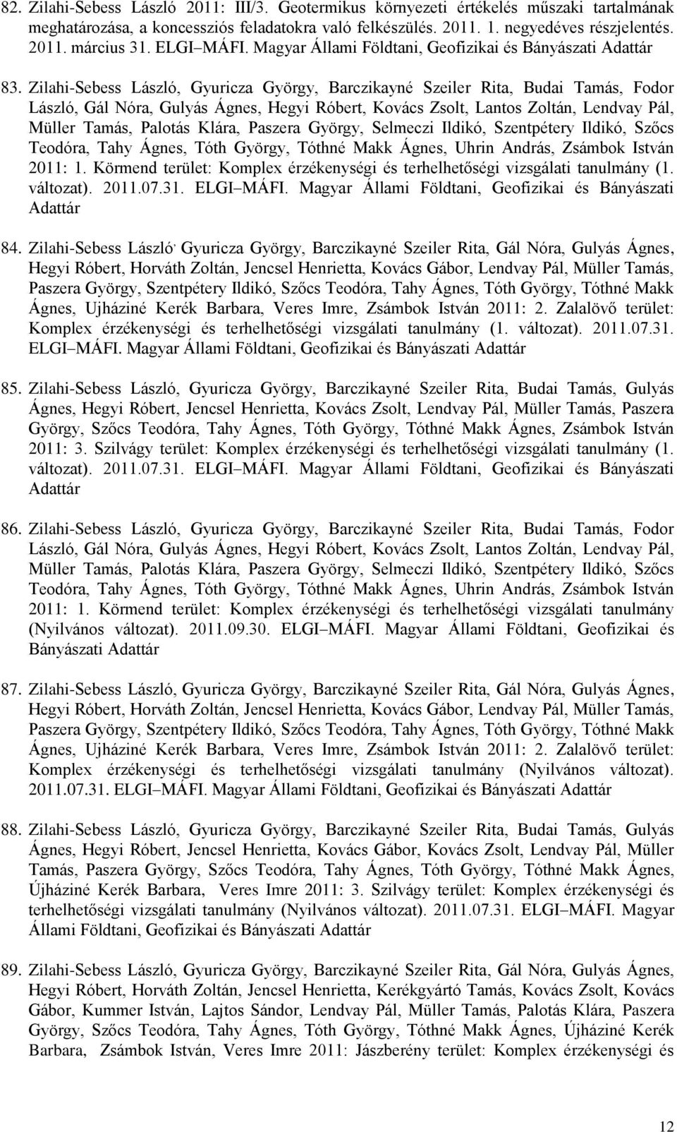 Zilahi-Sebess László, Gyuricza György, Barczikayné Szeiler Rita, Budai Tamás, Fodor László, Gál Nóra, Gulyás Ágnes, Hegyi Róbert, Kovács Zsolt, Lantos Zoltán, Lendvay Pál, Müller Tamás, Palotás