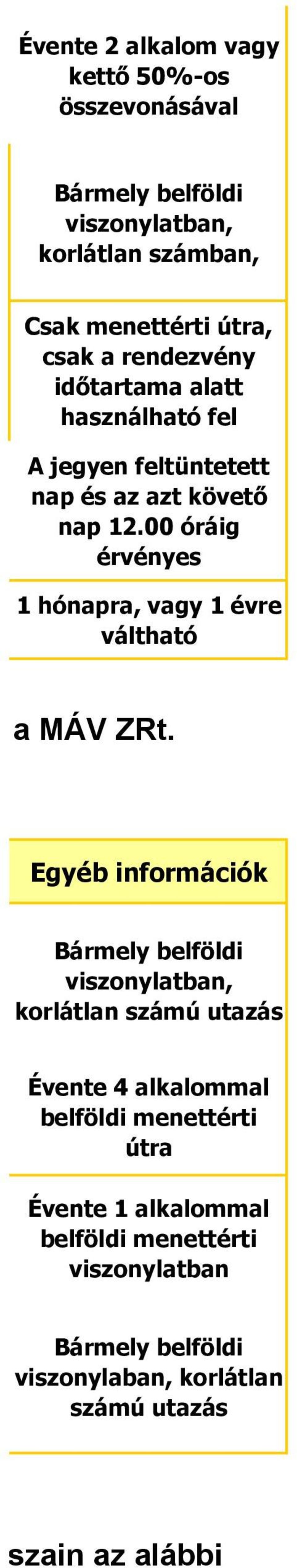 00 óráig érvényes 1 hónapra, vagy 1 évre váltható zmények a MÁV ZRt.