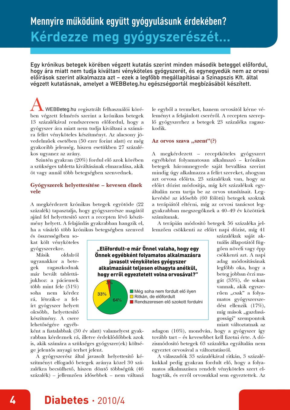orvosi előírások szerint alkalmazza azt ezek a legfőbb megállapításai a Szinapszis Kft. által végzett kutatásnak, amelyet a WEBBeteg.hu egészségportál megbízásából készített. A WEBBeteg.