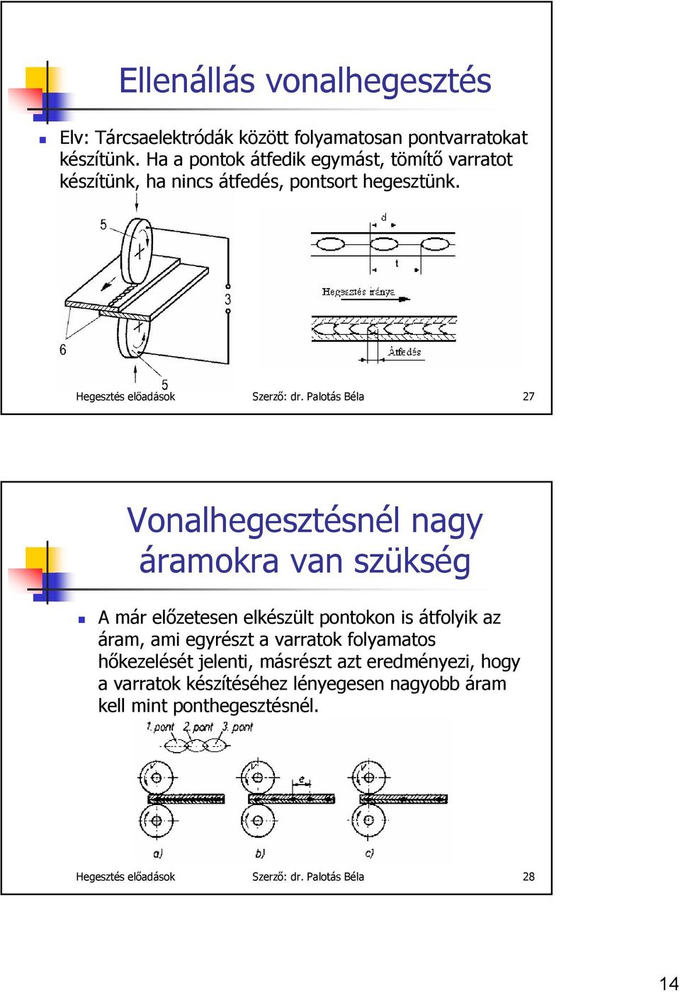 Palotás Béla 27 Vonalhegesztésnél nagy áramokra van szükség A már előzetesen elkészült pontokon is átfolyik az áram, ami egyrészt a