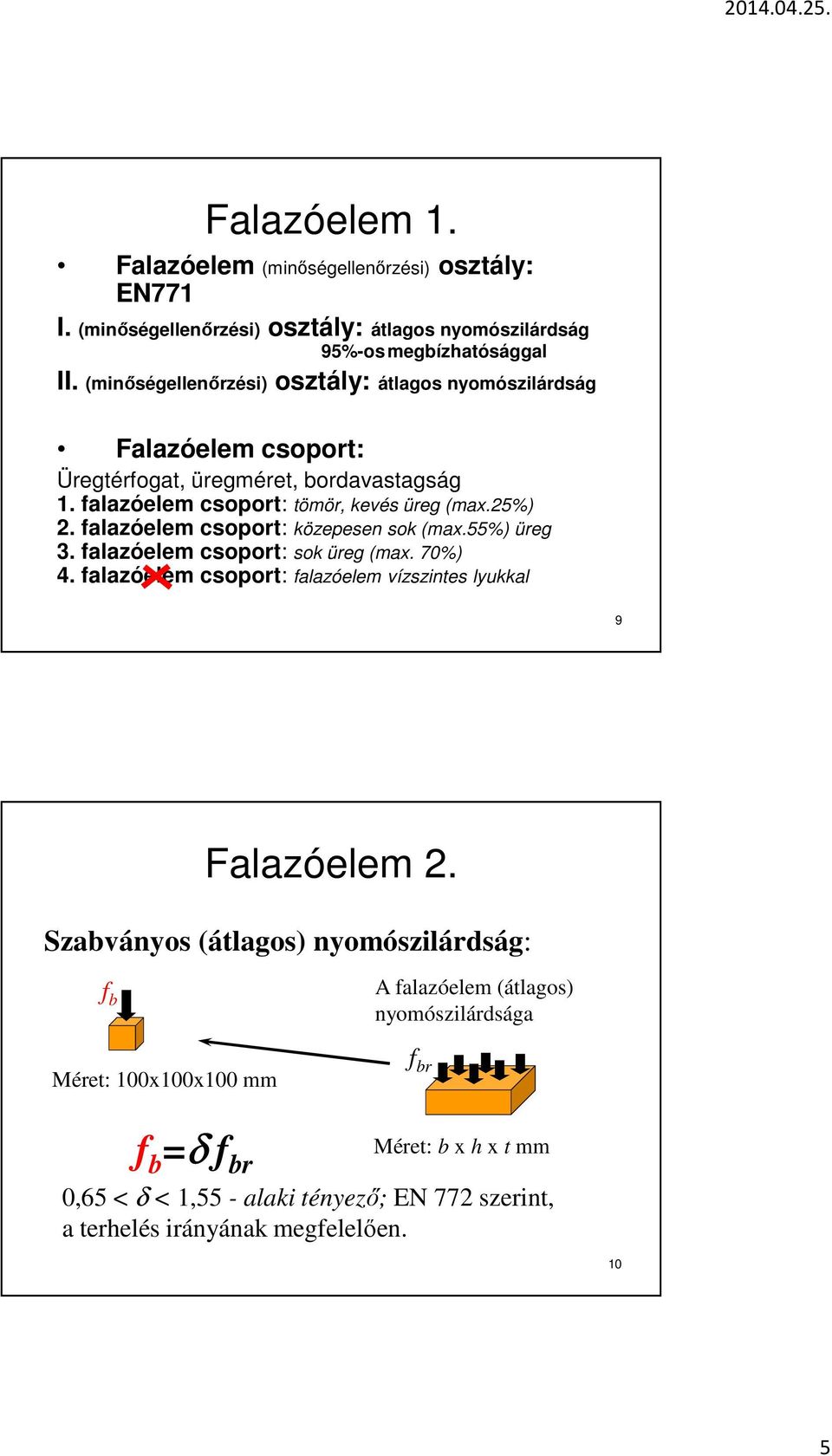 falazóelem csoport: közepesen sok (max.55%) üreg 3. falazóelem csoport: sok üreg (max. 70%) 4. falazóelem csoport: falazóelem vízszintes lyukkal 9 Falazóelem 2.