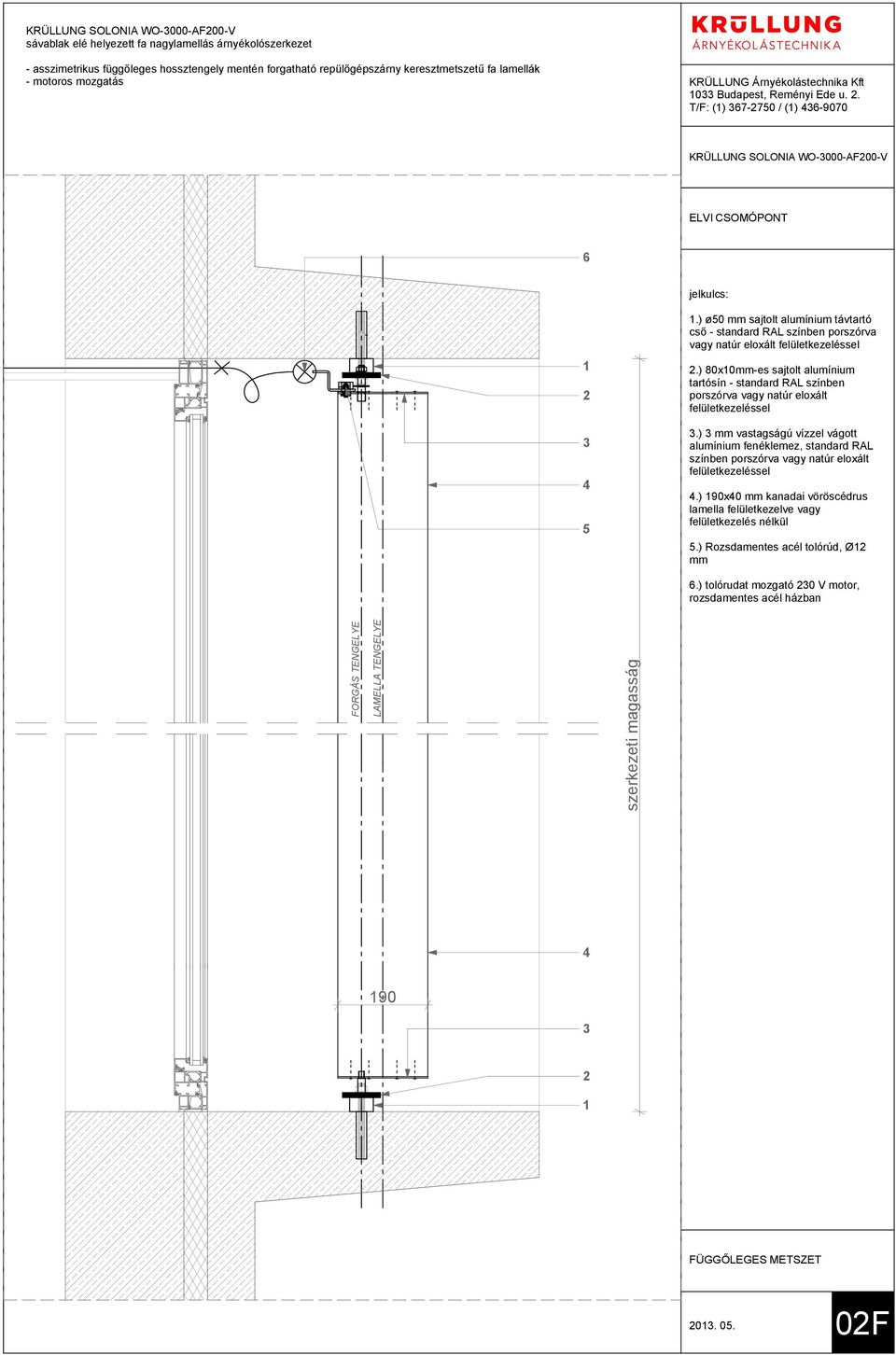 ) ø50 mm sajtolt alumínium távtartó cső - standard RAL színben porszórva vagy natúr eloxált.) 80x0mm-es sajtolt alumínium tartósín - standard RAL színben.