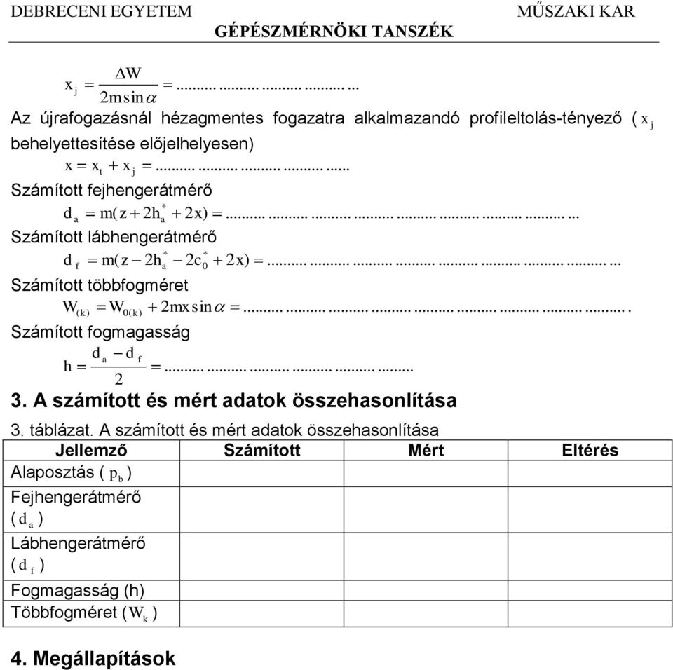 .......................... f Számított többfogméret ( ( 2mx sin Számított fogmgsság d d f h 2.............................................. 3.