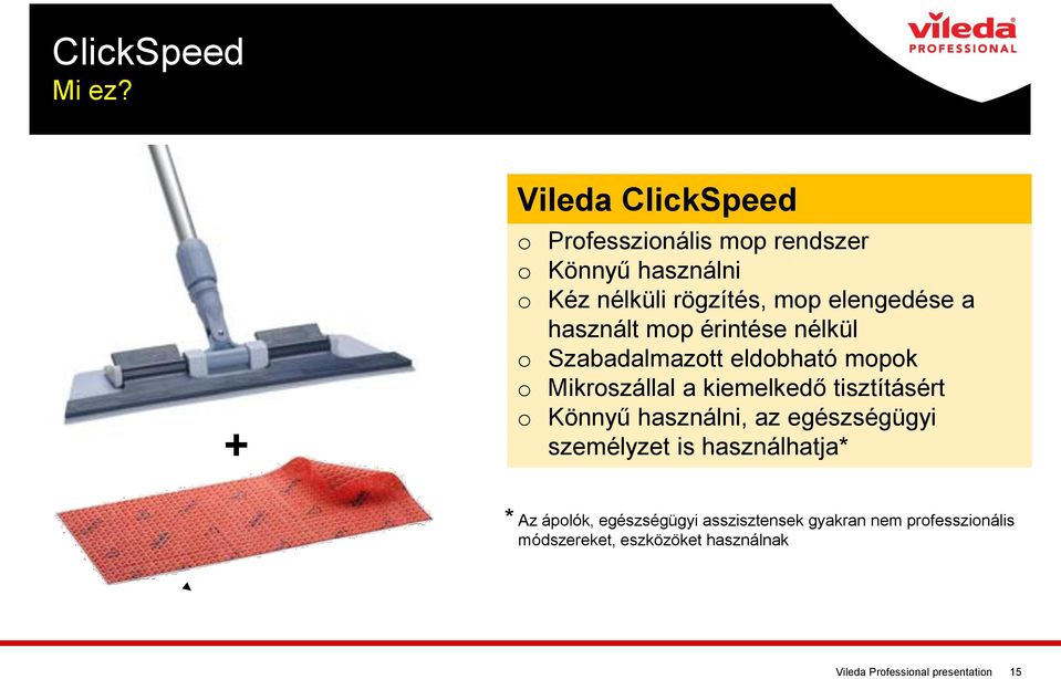 a használt mop érintése nélkül o Szabadalmazott eldobható mopok o Mikroszállal a kiemelkedő tisztításért o