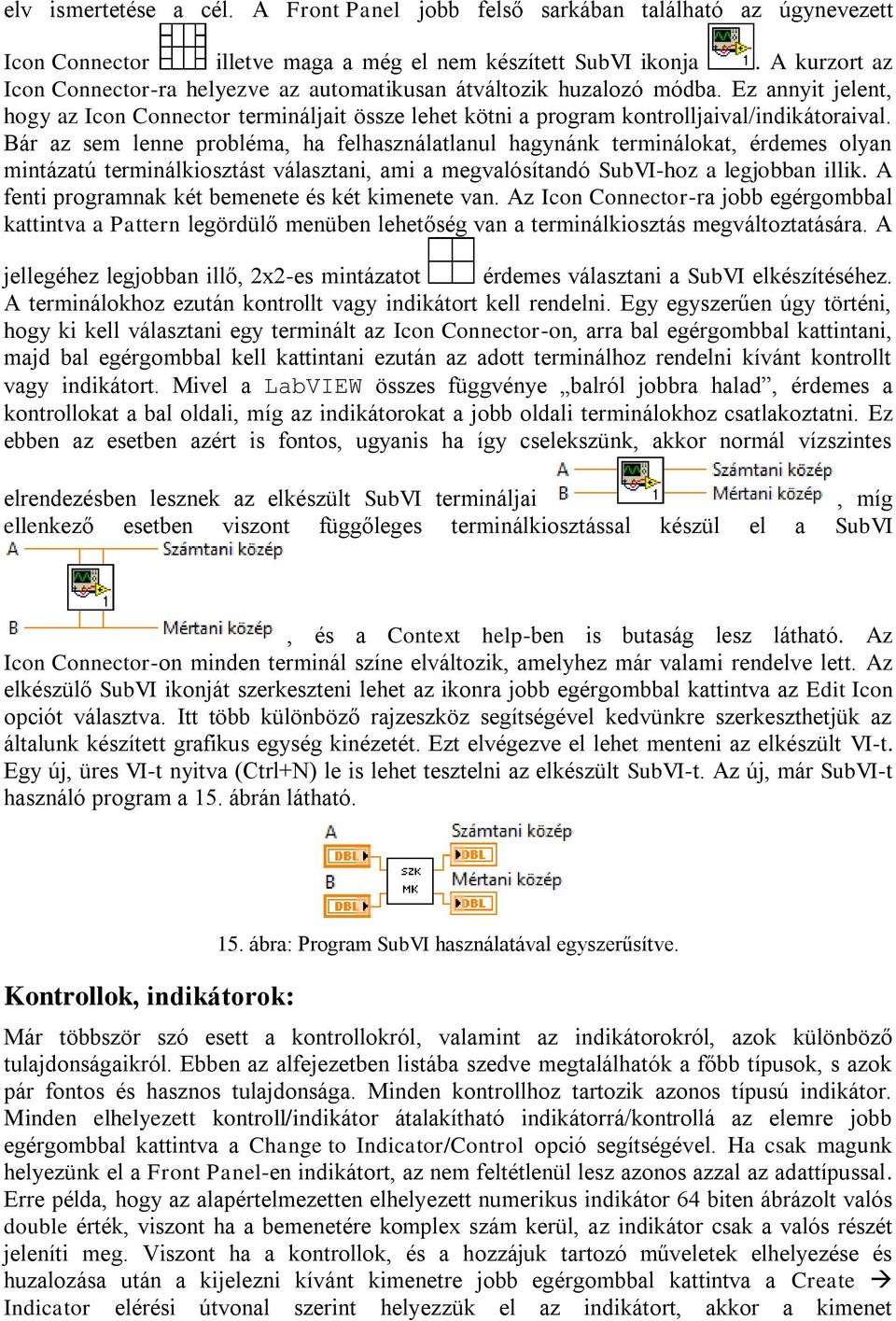 Bár az sem lenne probléma, ha felhasználatlanul hagynánk terminálokat, érdemes olyan mintázatú terminálkiosztást választani, ami a megvalósítandó SubVI-hoz a legjobban illik.