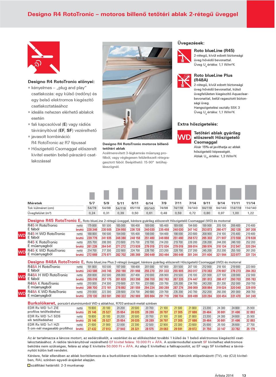 ablakok esetén fali kapcsolóval (E) vagy rádiós távirányítóval (EF, SF) vezérelhető javasolt kombináció: R4 RotoTronic az R7 típussal Hőszigetelő Csomaggal előszerelt kivitel esetén belső párazáró