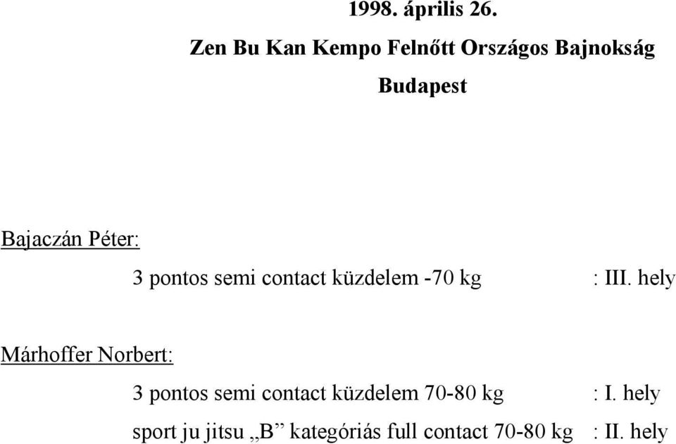 Bajaczán Péter: 3 pontos semi contact küzdelem -70 kg