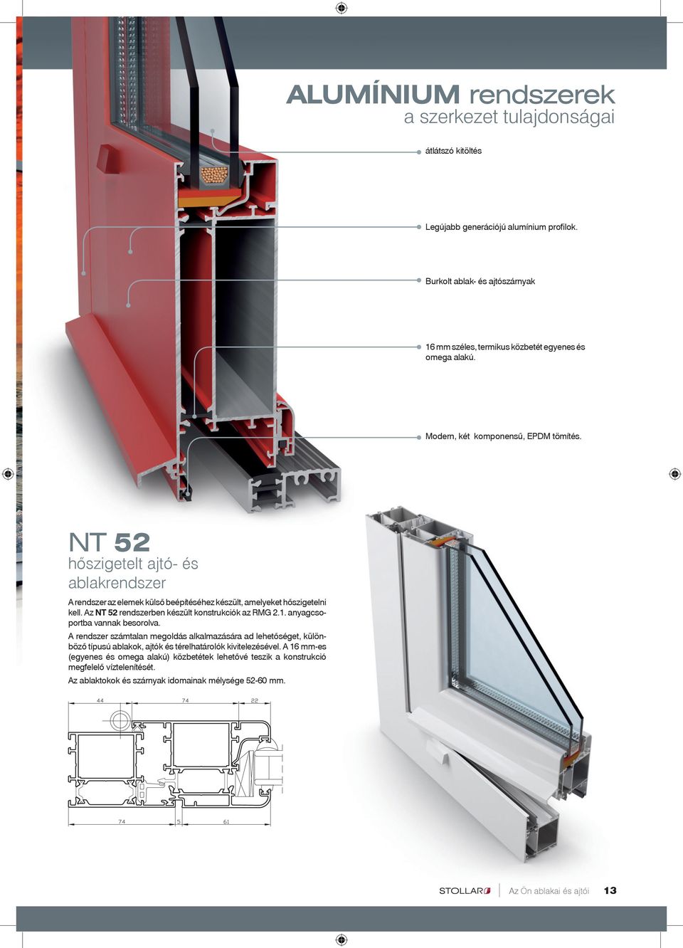 NT 52 hőszigetelt ajtó- és ablakrendszer A rendszer az elemek külső beépítéséhez készült, amelyeket hőszigetelni kell. Az NT 52 rendszerben készült konstrukciók az RMG 2.1.