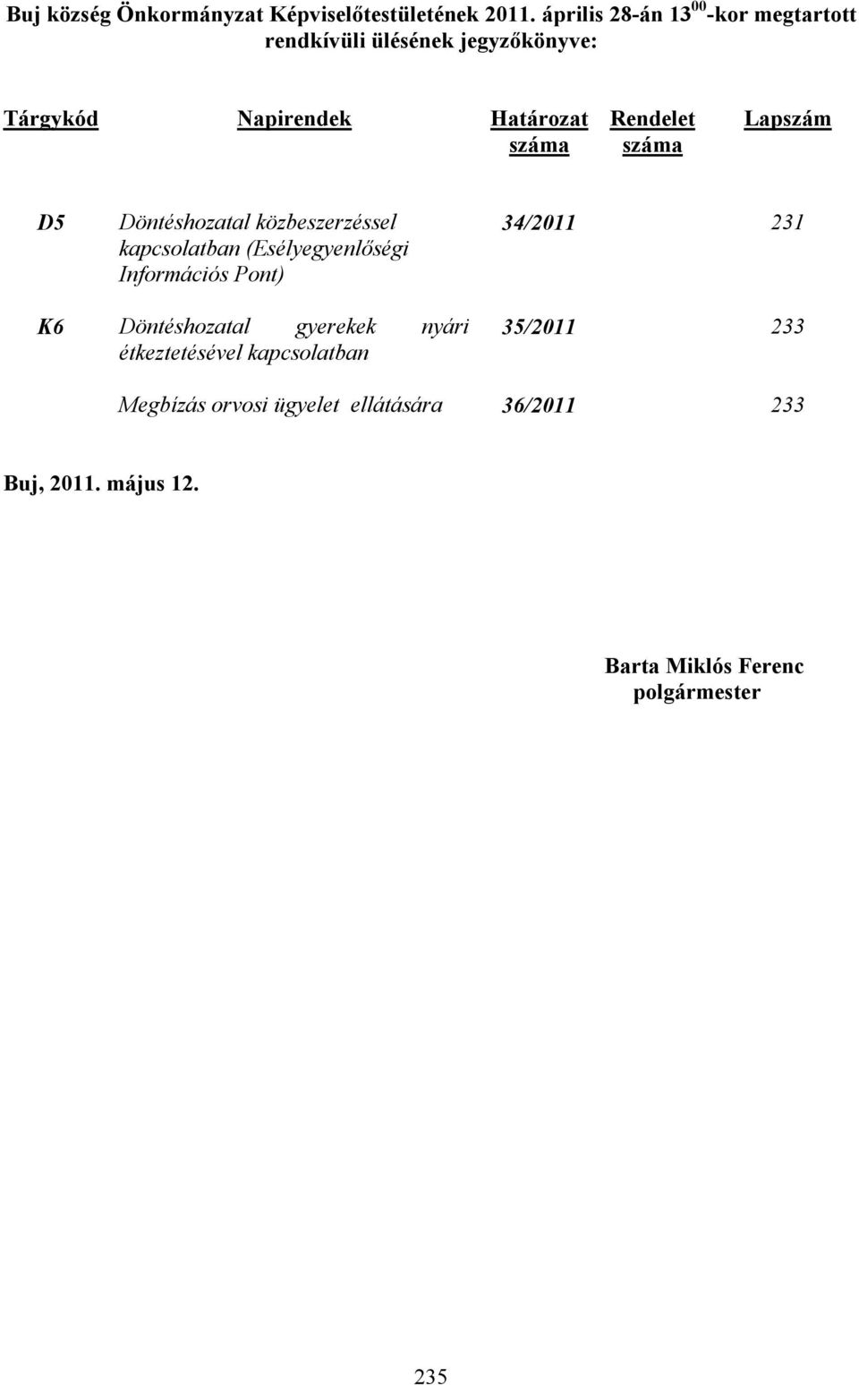 Rendelet száma Lapszám D5 Döntéshozatal közbeszerzéssel kapcsolatban (Esélyegyenlőségi Információs Pont) 34/2011