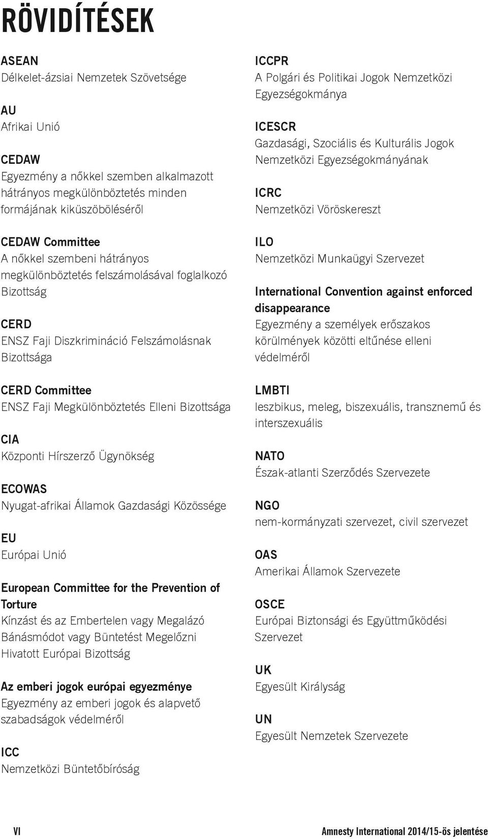 Központi Hírszerző Ügynökség ECOWAS Nyugat-afrikai Államok Gazdasági Közössége EU Európai Unió European Committee for the Prevention of Torture Kínzást és az Embertelen vagy Megalázó Bánásmódot vagy