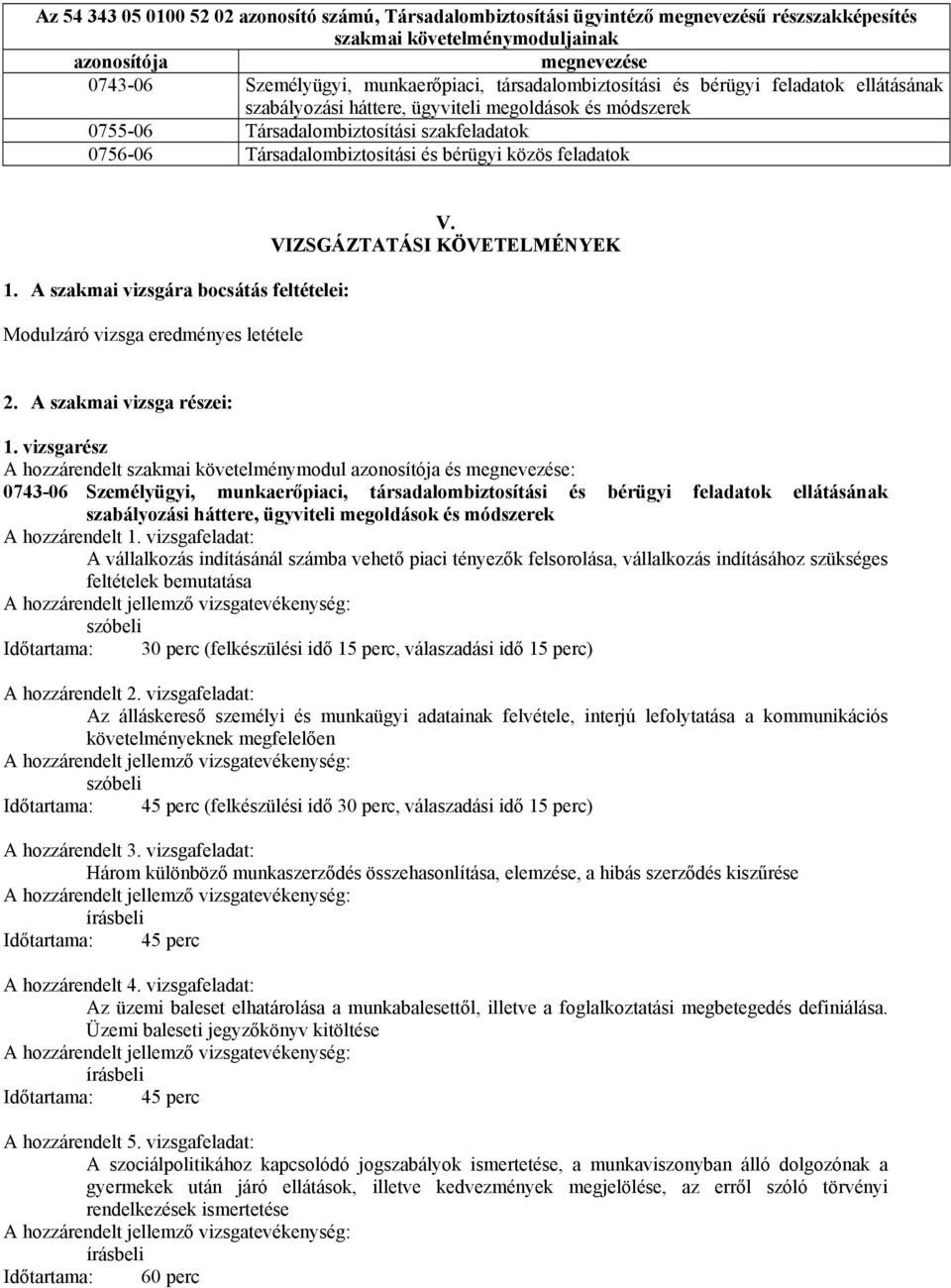 feladatok 1. A szakmai vizsgára bocsátás feltételei: Modulzáró vizsga eredményes letétele V. VIZSGÁZTATÁSI KÖVETELMÉNYEK 2. A szakmai vizsga részei: 1.