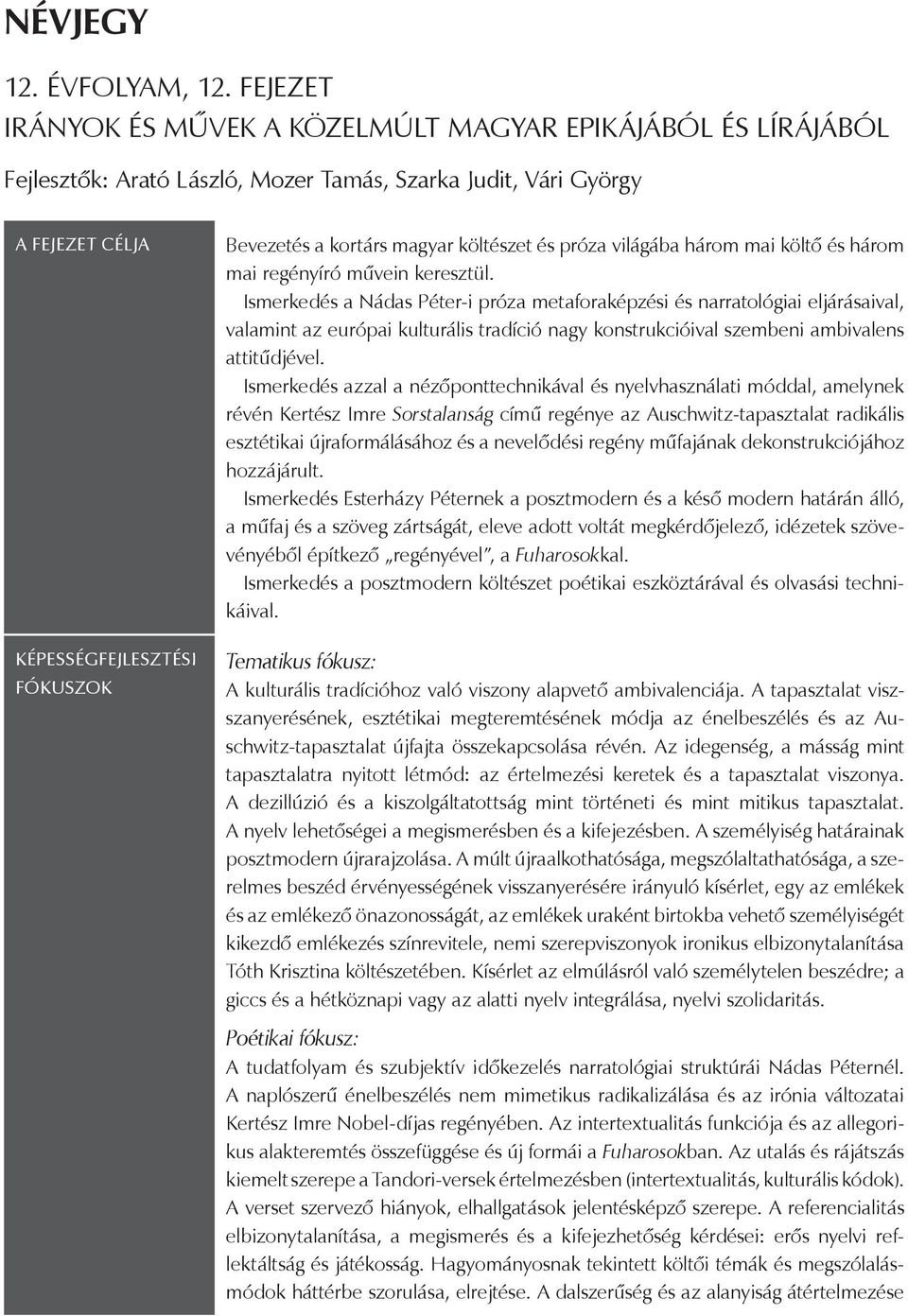 magyar költészet és próza világába három mai költő és három mai regényíró művein keresztül.