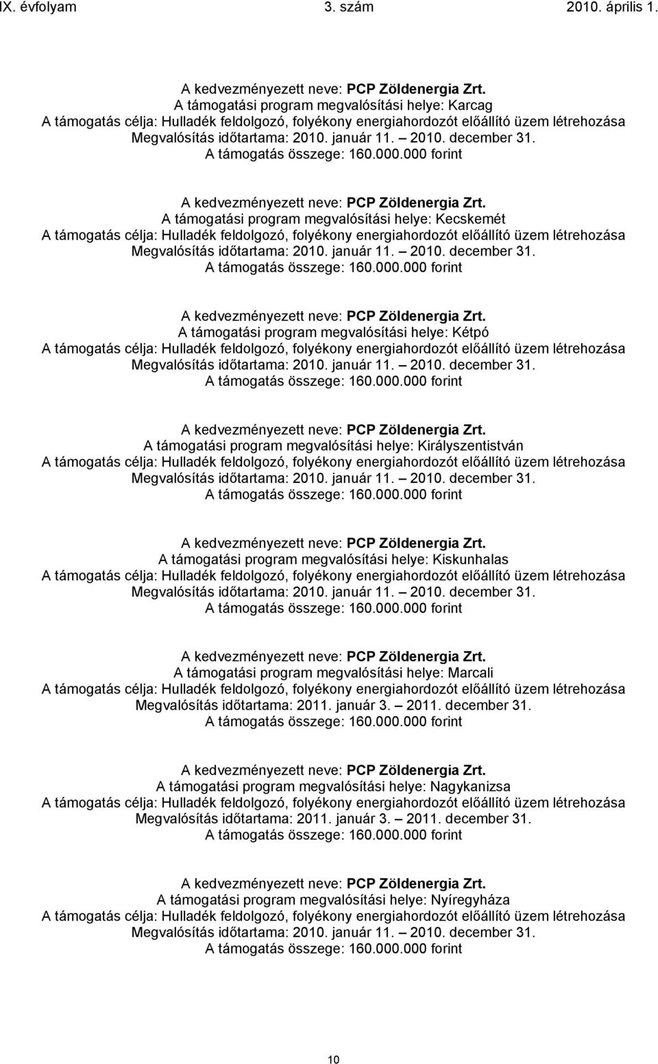 támogatási program megvalósítási helye: Marcali Megvalósítás időtartama: 2011. január 3. 2011. december 31.
