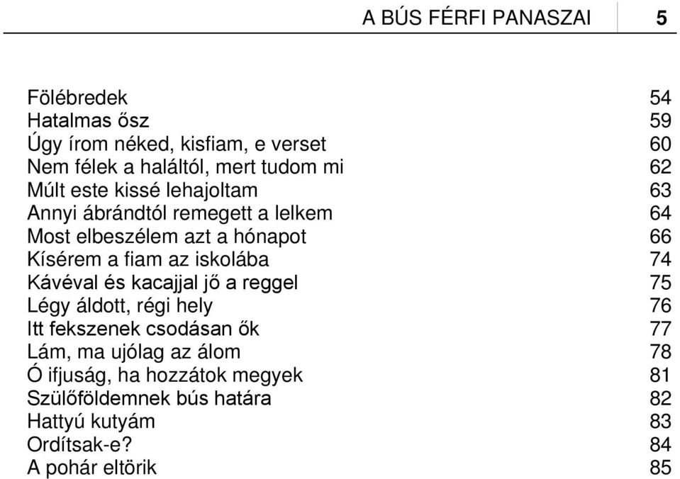 fiam az iskolába 74 Kávéval és kacajjal jő a reggel 75 Légy áldott, régi hely 76 Itt fekszenek csodásan ők 77 Lám, ma
