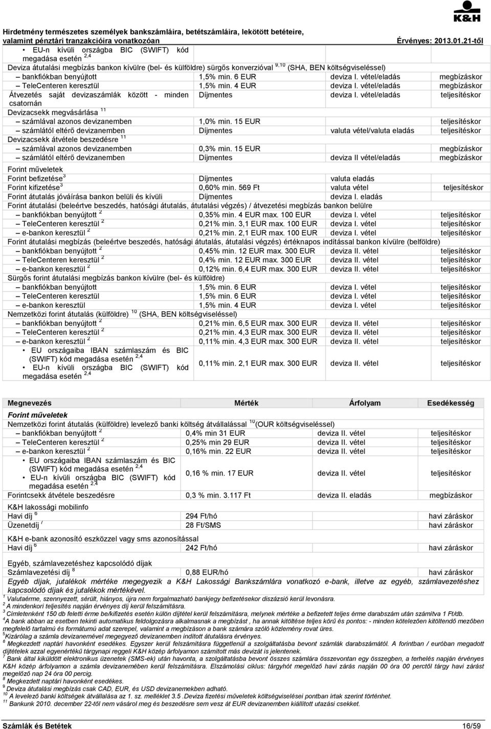 vétel/eladás teljesítéskor csatornán Devizacsekk megvásárlása 11 számlával azonos devizanemben 1,0% min.