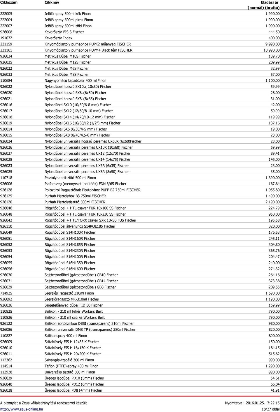 926011 112362 114514 112928 926039 926040 926038 Jelölő spray 500ml kék Finon Jelölő spray 500ml piros Finon Jelölő spray 500ml zöld Finon Keverőszár FIS S Fischer Keverőszár Index Kinyomópisztoly