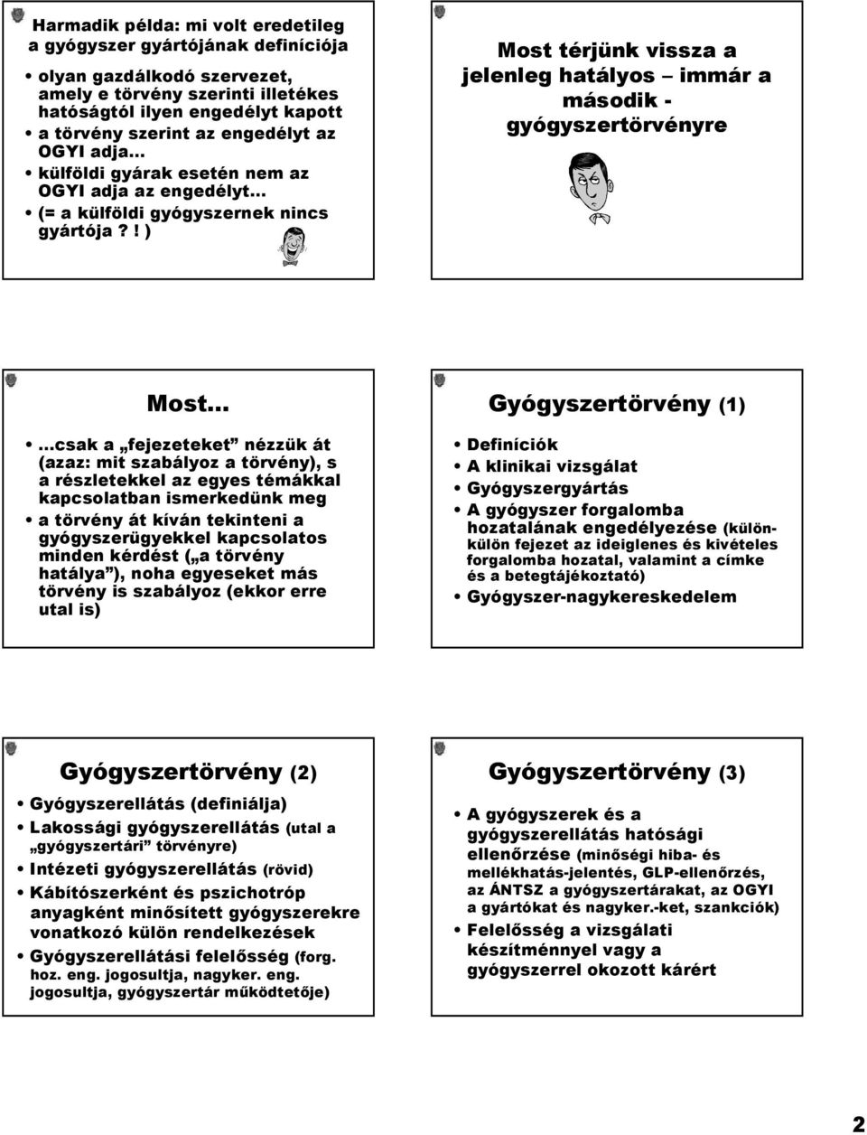 ! ) Most térjünk vissza a jelenleg hatályos immár a második - gyógyszertörvényre Most csak a fejezeteket nézzük át (azaz: mit szabályoz a törvény), s a részletekkel az egyes témákkal kapcsolatban