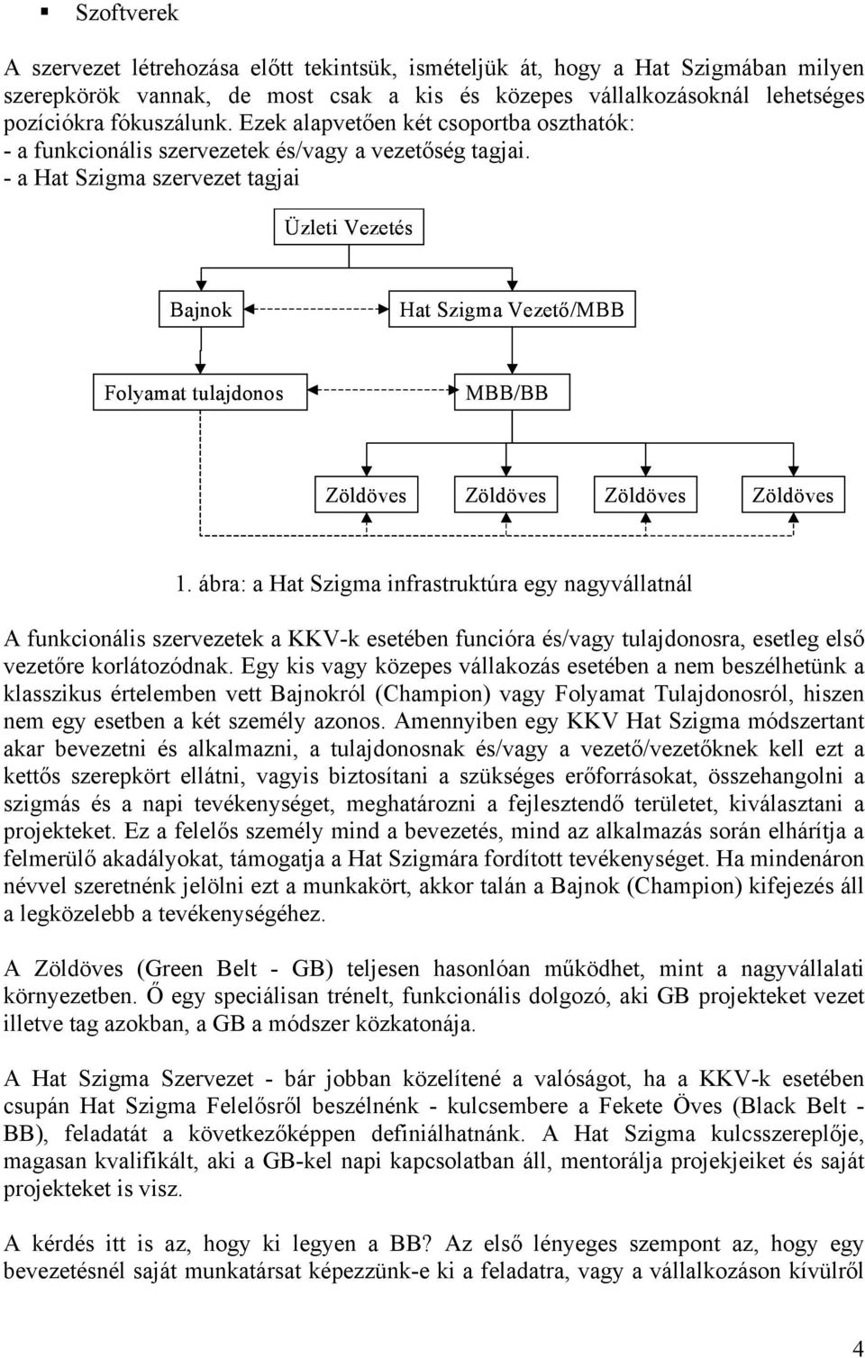 - a Hat Szigma szervezet tagjai Üzleti Vezetés Bajnok Hat Szigma Vezető/MBB Folyamat tulajdonos MBB/BB Zöldöves Zöldöves Zöldöves Zöldöves 1.