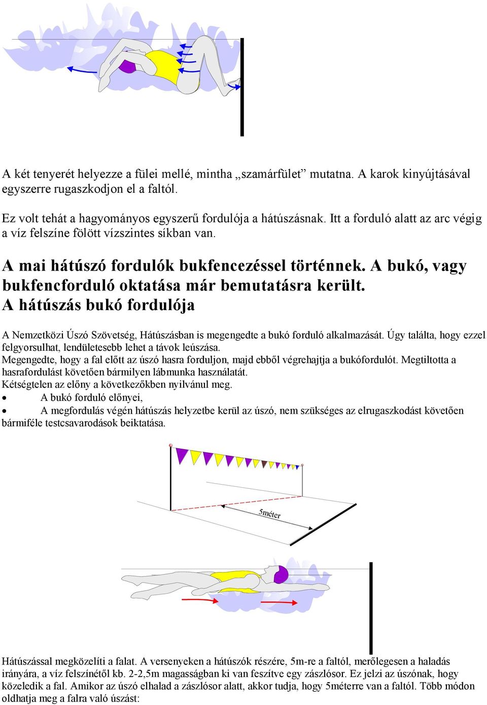 A hátúszás bukó fordulója A Nemzetközi Úszó Szövetség, Hátúszásban is megengedte a bukó forduló alkalmazását. Úgy találta, hogy ezzel felgyorsulhat, lendületesebb lehet a távok leúszása.