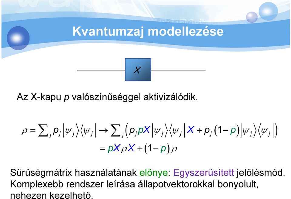 ( 1 p) ( p p p ) ρ = p X X + ( 1 p) = px ρx + Sűrűségmátrix