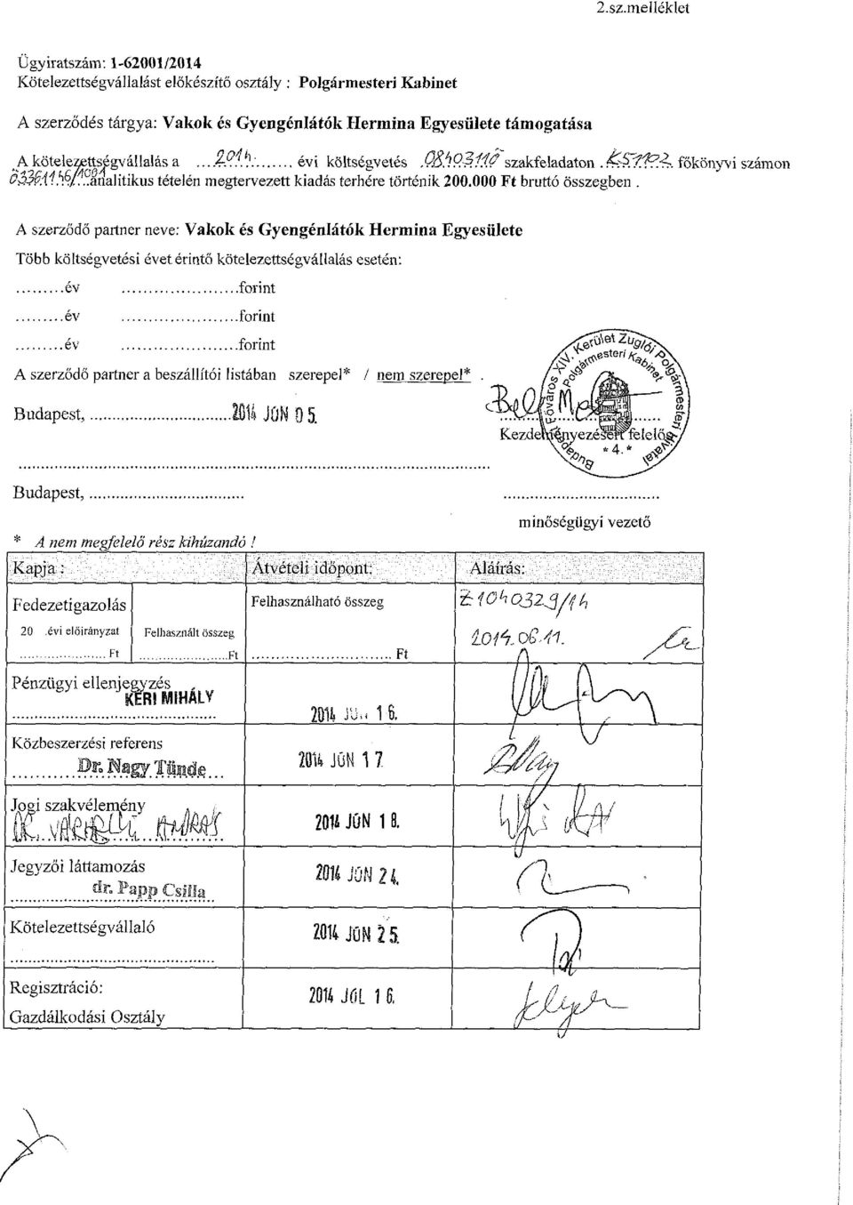 a...hp.íív évi költségvetés.qs.íq3w szakfeladaton.4<^ffa főkönyvi 0$Mi.ib?J....analitikus tételén megtervezett kiadás terhére történik 200.000 Ft bruttó összegben.
