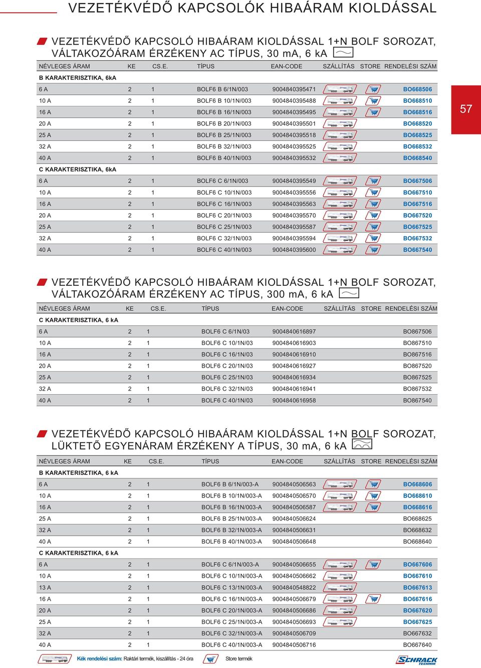 2 1 BOLF6 B 25/1N/003 9004840395518 BO668525 32 A 2 1 BOLF6 B 32/1N/003 9004840395525 BO668532 40 A 2 1 BOLF6 B 40/1N/003 9004840395532 BO668540 C KARAKTERISZTIKA, 6kA 6 A 2 1 BOLF6 C 6/1N/003