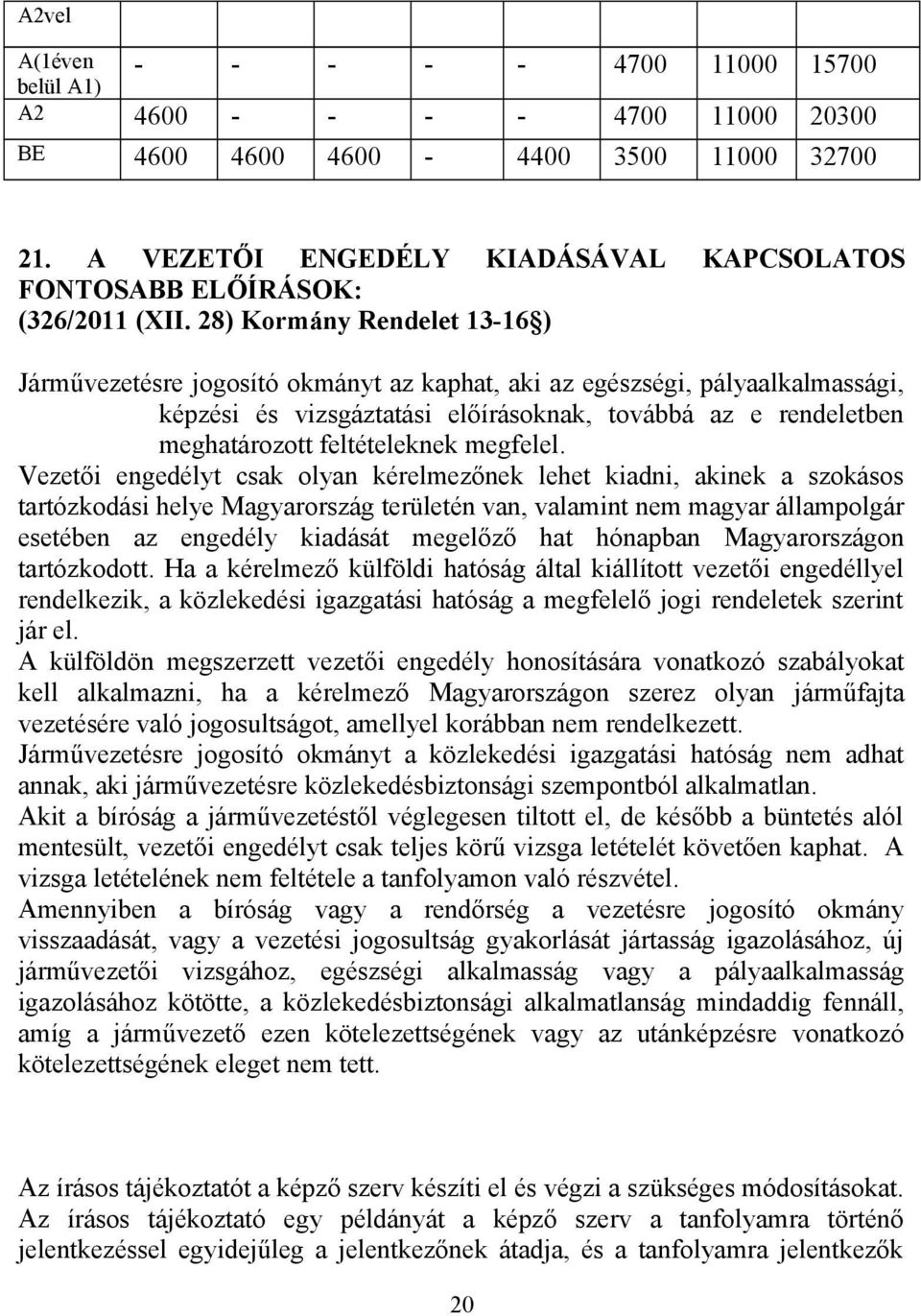 28) Kormány Rendelet 13-16 ) Járművezetésre jogosító okmányt az kaphat, aki az egészségi, pályaalkalmassági, képzési és vizsgáztatási előírásoknak, továbbá az e rendeletben meghatározott