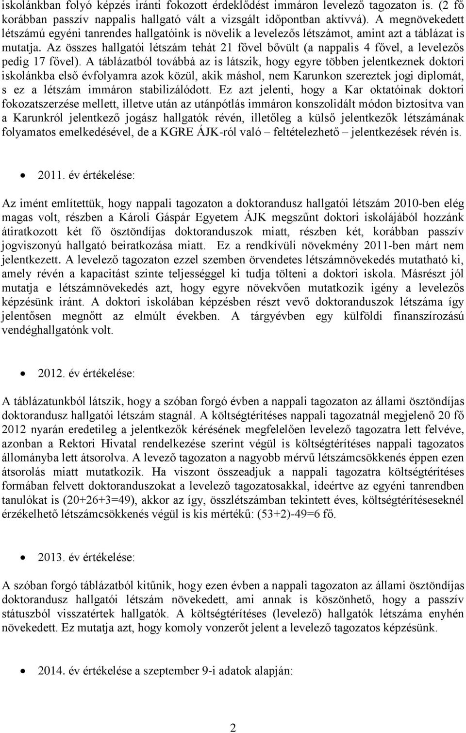 Az összes hallgatói létszám tehát 21 fővel bővült (a nappalis 4 fővel, a levelezős pedig 17 fővel).